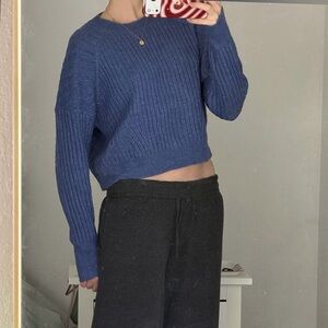 Blue Ribbed Crew Neck Sweater